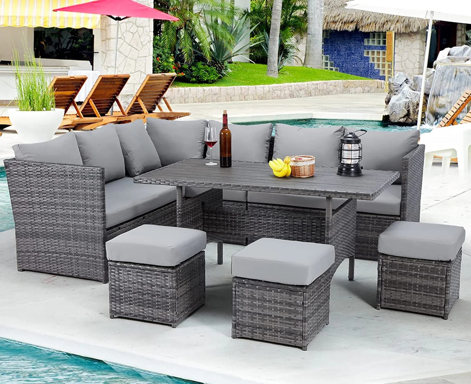 AECOJOY 7 Piece Patio Conversation Set, Outdoor Sectional Sofa Rattan Wicker Dining Furniture, Gray - Image 3
