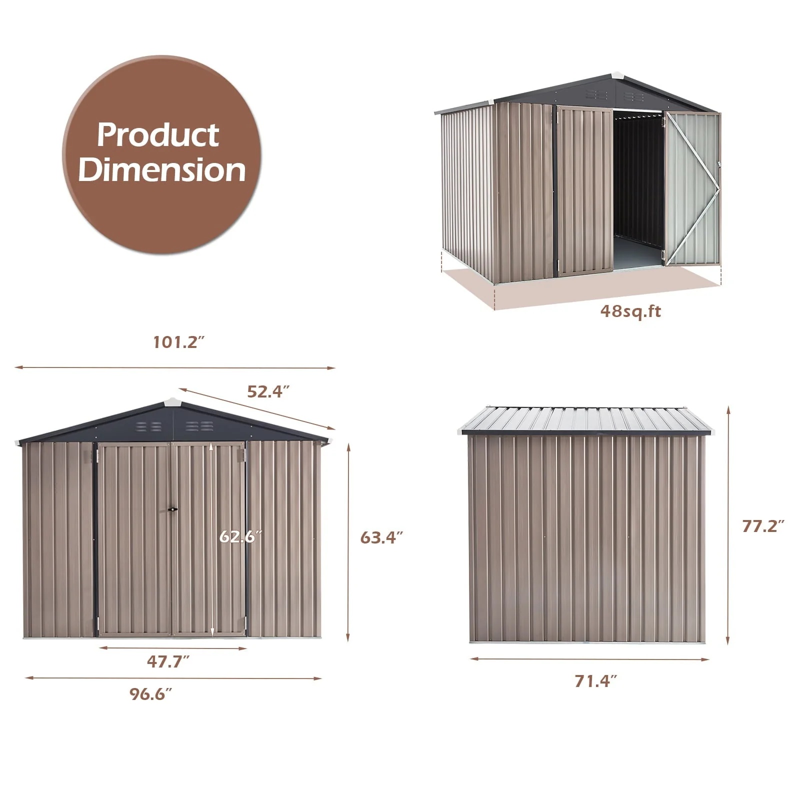 YODOLLA 8.4 x 6.3 ft. Outdoor Metal Storage Shed for Garden Tools - Image 6