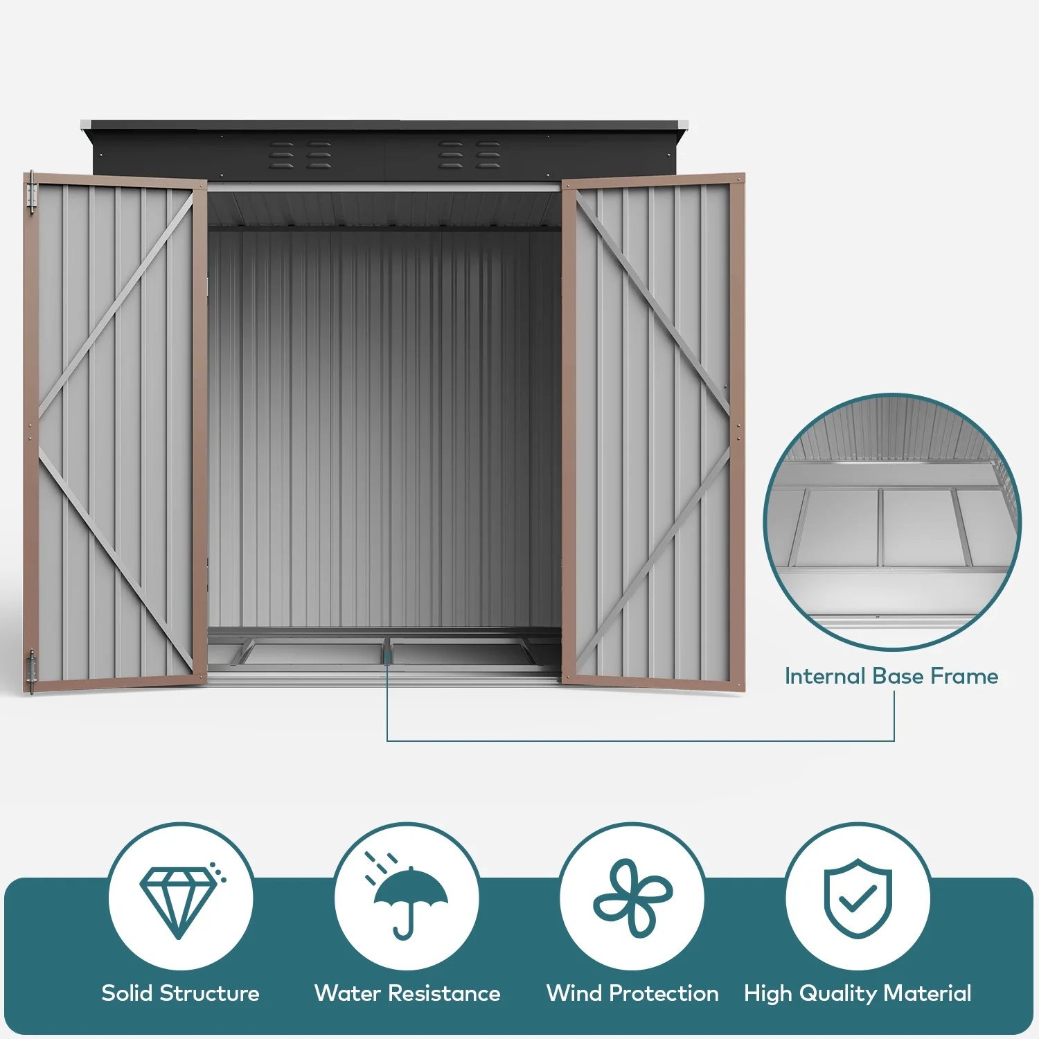 Lofka 6x4 FT Outdoor Storage Shed , Metal Garden Sheds & Outdoor Storage with Lockable Door for Backyard, Patio, Lawn, Brown - Image 6