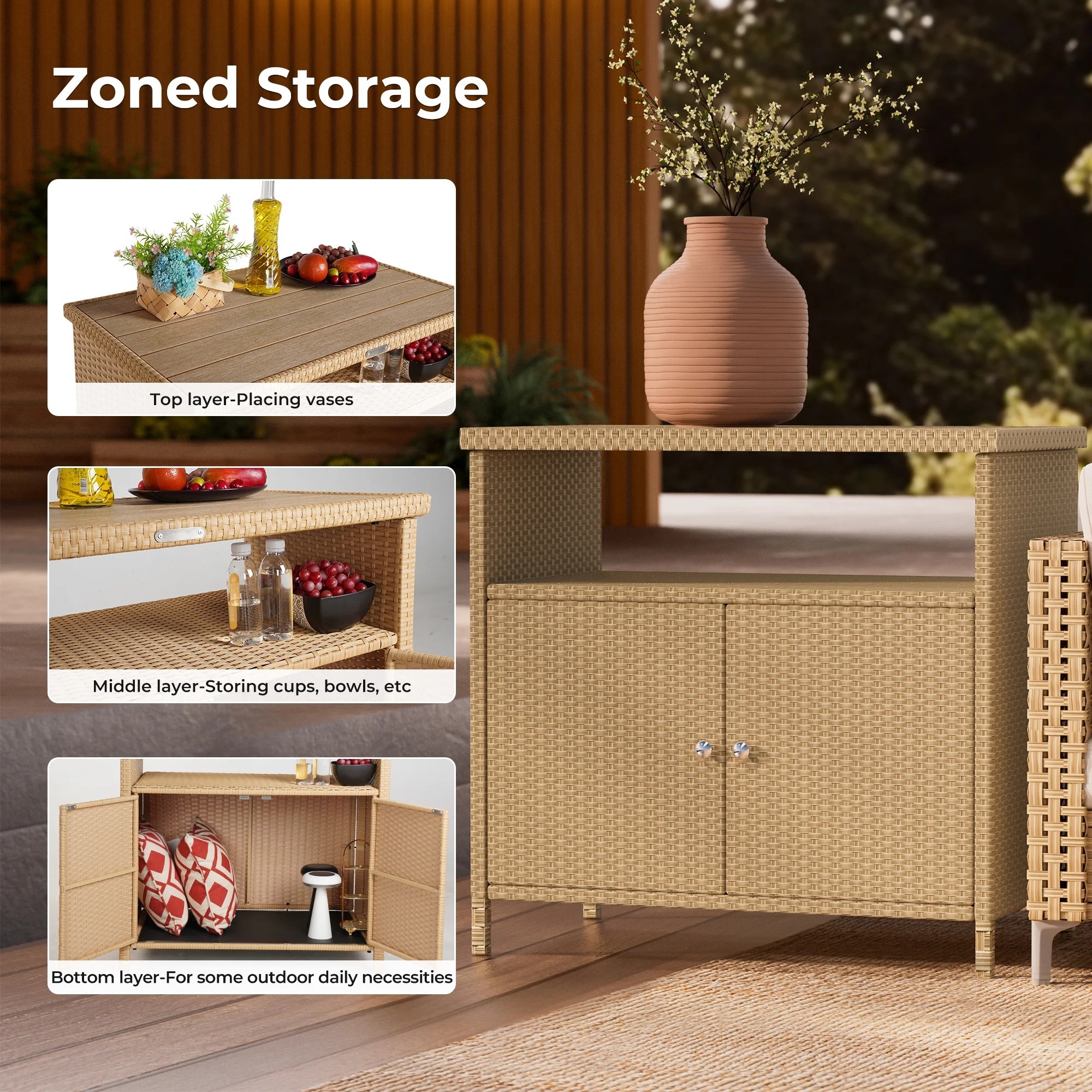 Grand Patio Dylan Outdoor Wicker 2-Door Storage Cabinet, Brown - Image 10