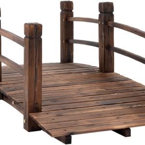 LEEXCCOS Higher Quality & Stronger Wooden Garden Bridge for Outdoors 5ft, More Durable Landscape Arch with Safety Railsm, 500lbs Capacity Decorative Pond Bridge (Stained Wood)