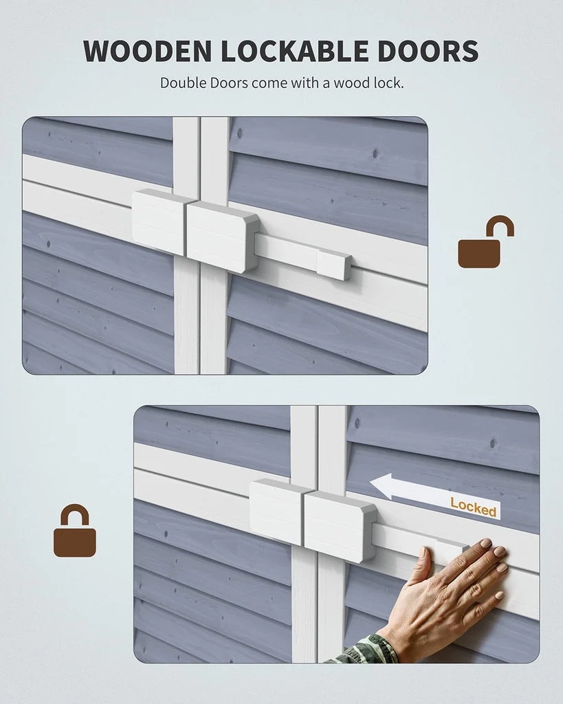 Aiho 63.2" Outdoor Storage Cabinet with Double Lockable Doors and 3 Removable Shelves - Gray - Image 6