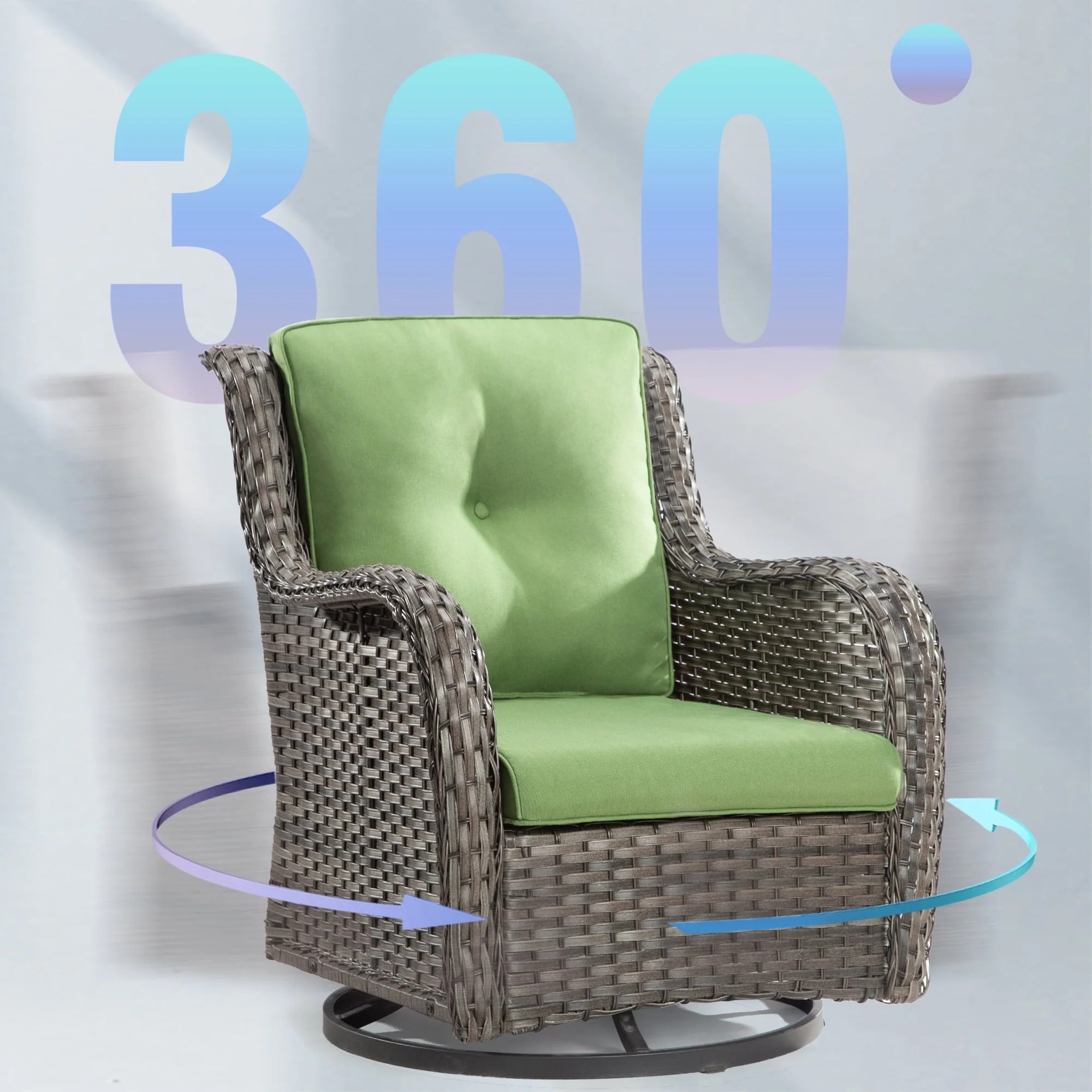 Meetleisure 1 Pieces Outdoor Patio Furniture Wicker Swivel Chair with Cushions for Backyard, GRE - Image 7
