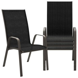 Patio Dining Chairs Set of 4, Outdoor Stackable Dining Furniture Set, All Weather Dining Set for Lawn, Garden, Backyard, Poolside, Black