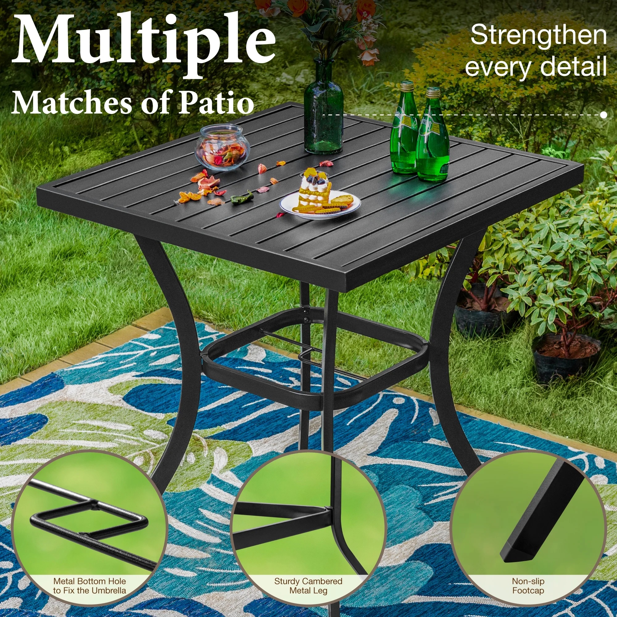 MF Studio 36"H Outdoor Counter Height Pub Table with Umbrella Hole, Patio Metal Bistro Bar Table, Black - Image 6