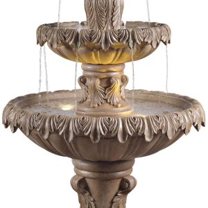 Ibiza 62" High Large Italian Outdoor Decor Sand Stone Floor Fountain with Light LED 3-Tier Outside Garden Patio