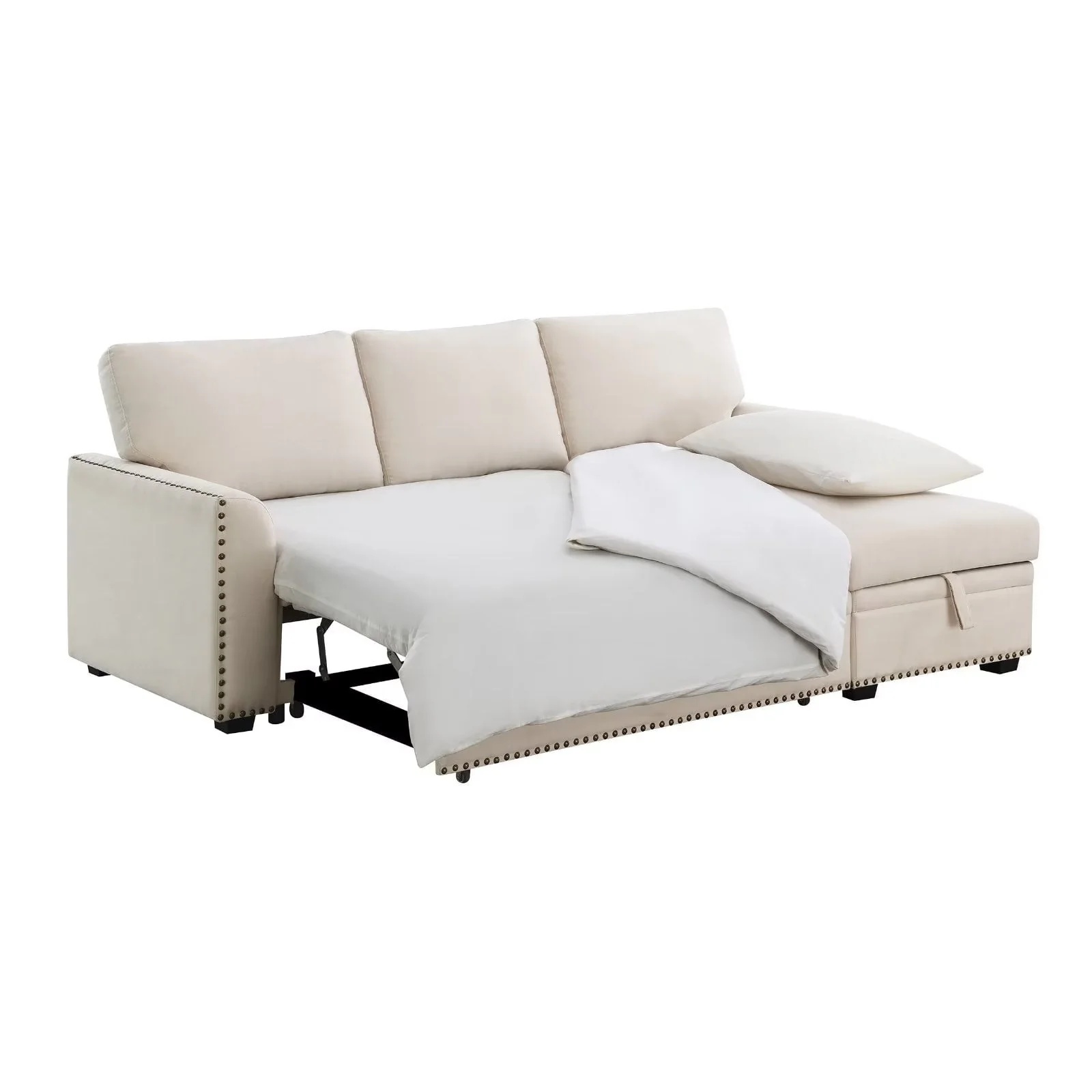 Morden Fort Velvet Reversible Sectional Convertible L-Shape Sofa Sleeper with Storage - Image 6