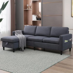 Mjkone Convertible Sectional Sofa Couch with Storage Ottoman, 86" W L-Shaped Couch for Living Room, 3-Seat Sofas with Reversible Chaise, Sectional Couches for Living Room/Office/Bedroom (Dark Gray)