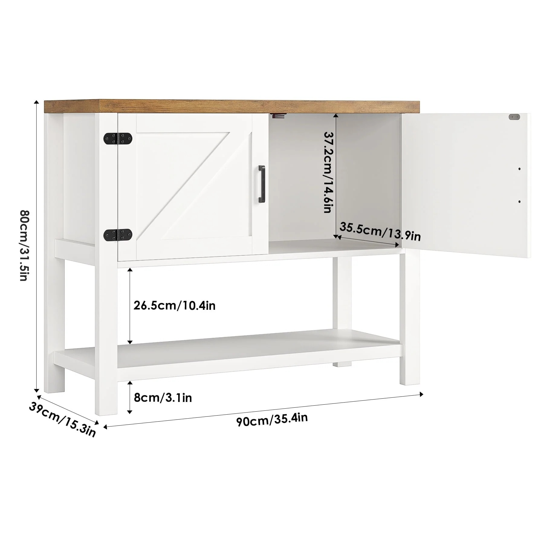Homfa Small Buffet Cabinet, 35.4" Farmhouse Sideboard with Storage Shelf for Dining Room, White - Image 3