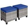 Costway 2PCS Patio Rattan Cushioned Ottoman Seat Foot Rest TableTurquoise - Image 4