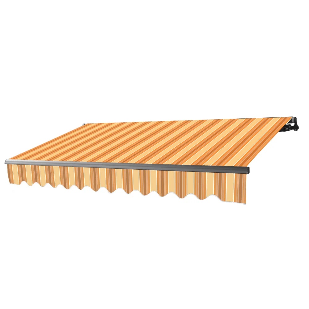 ALEKO 16' x 10' Retractable Motorized Black Frame Patio Awning, Multi Striped Yellow Color