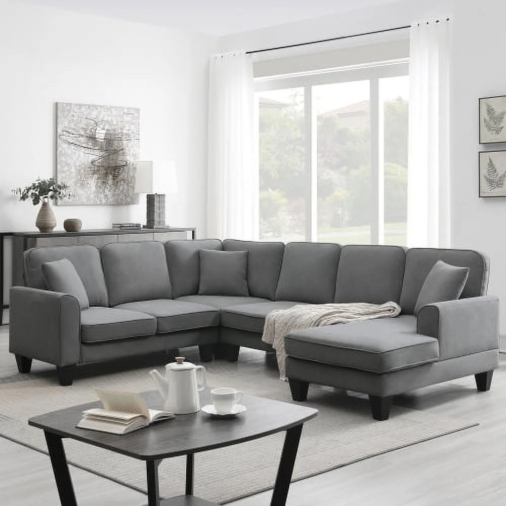 THINK 30,Convertible Sectional Sofa with Storage Ottoman, Modern Modular Sofa Sets L Shape Couches with 3 Pillows, for Living Room Furniture, Grey - Image 7