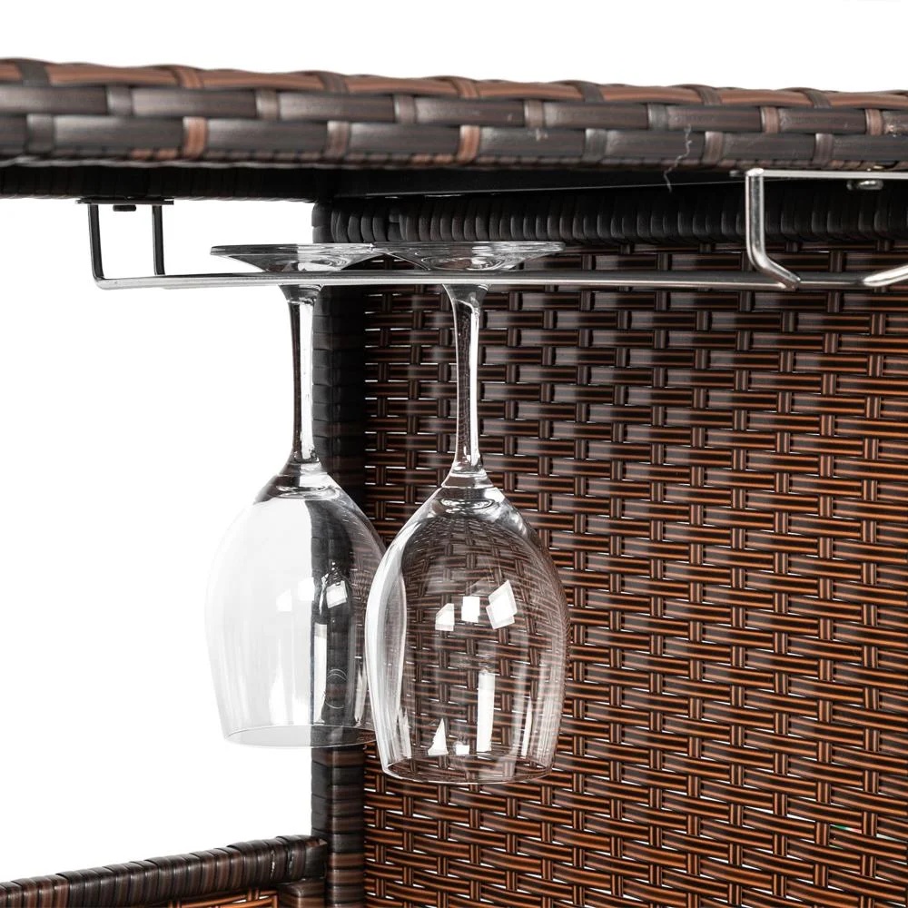 Zimtown Outdoor Wicker Bar Table with 2 Steel Shelves Brown, Patio Bar Table for Storage Function with 2 Tiers - Image 7