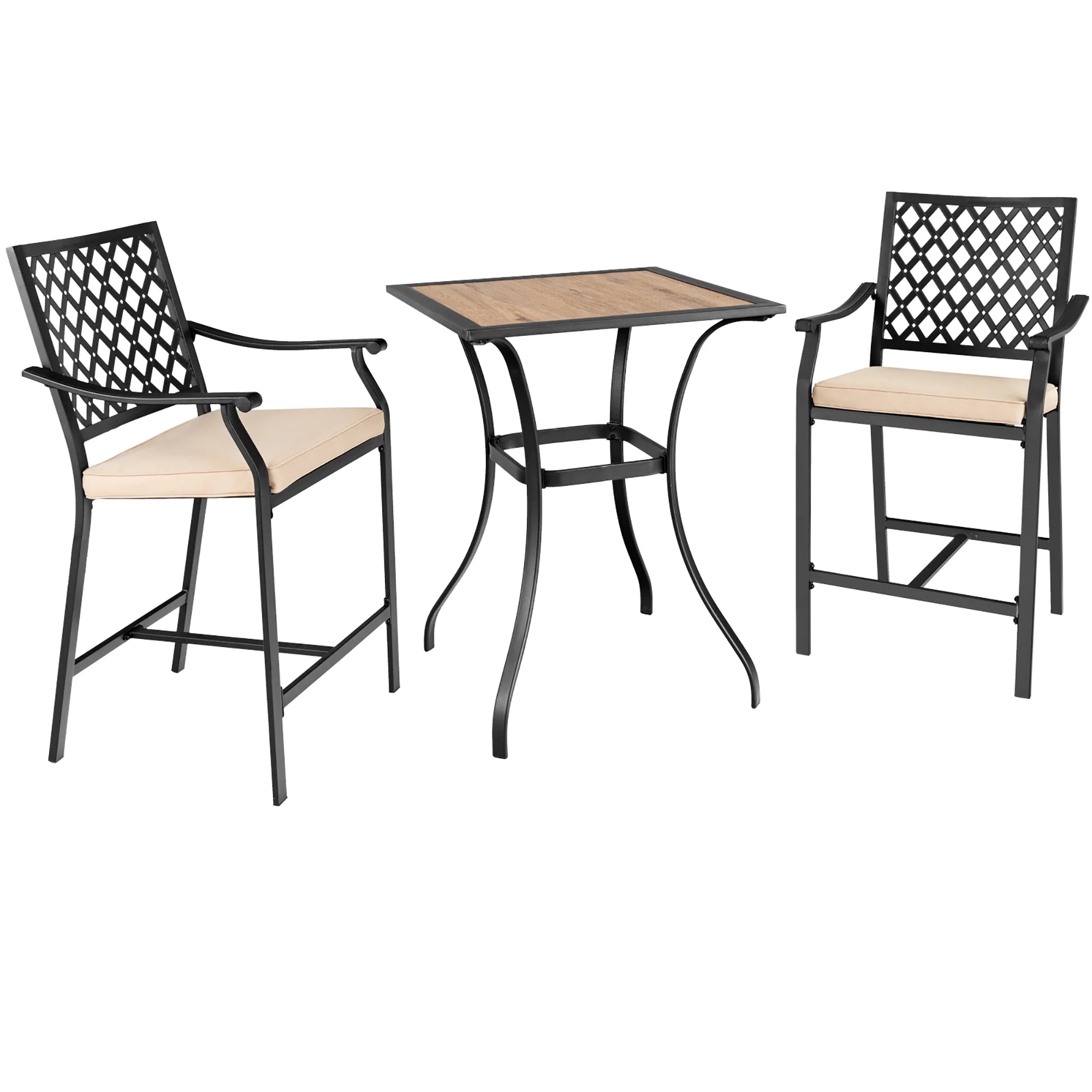 Costway Patio Square Bar Table Wood-Like Tabletop Metal Frame Garden Backyard - Image 6