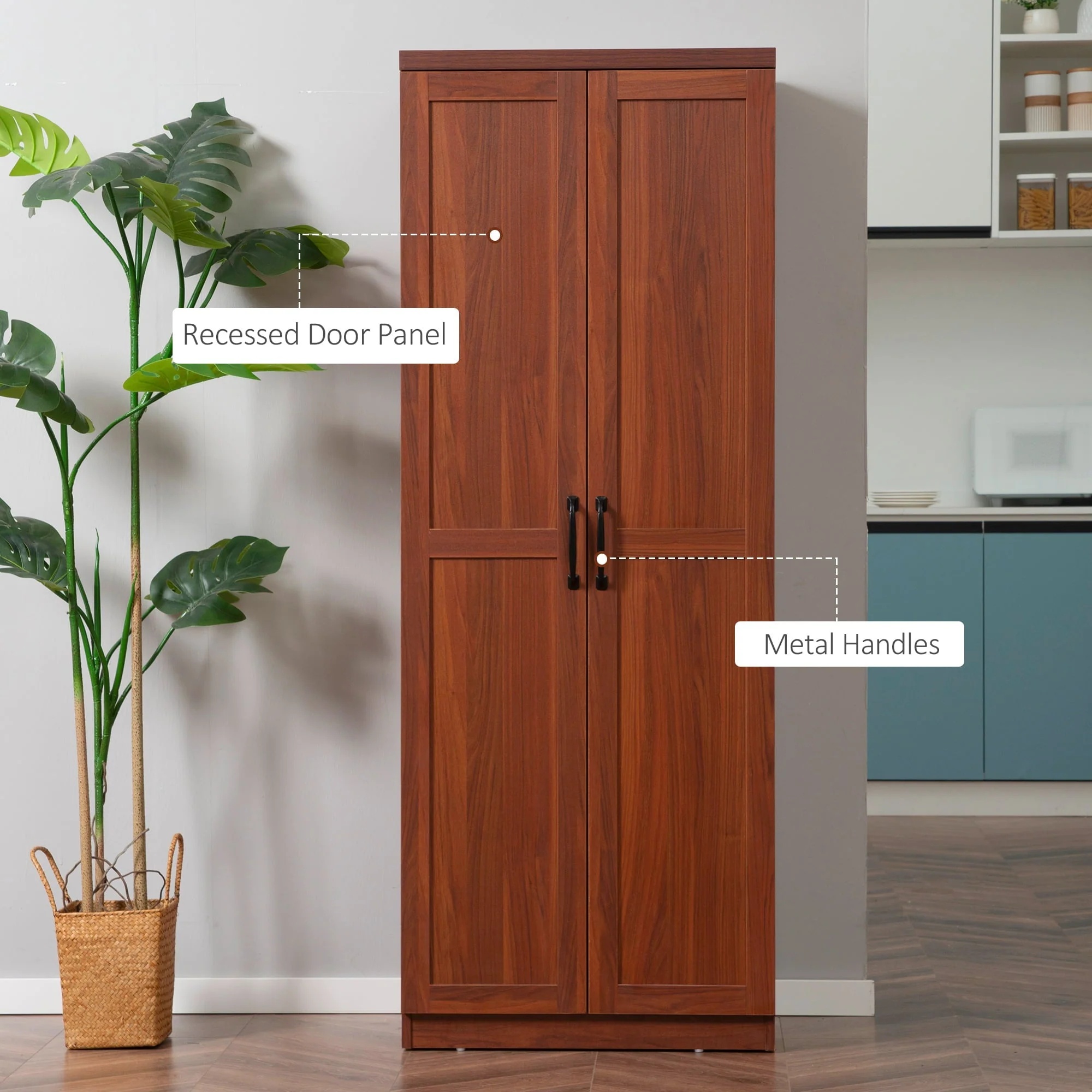 HomCom 2-Door Kitchen Pantry Cabinet Cupboard with 5-Tier Storage Shelves, Brown - Image 7