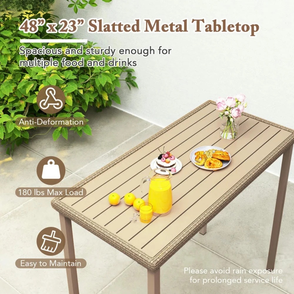 GVN Backyard Coffee Tables,Outdoor Patio Bar Table Heavy Duty Rectangle Metal Frame-Brown - Image 5