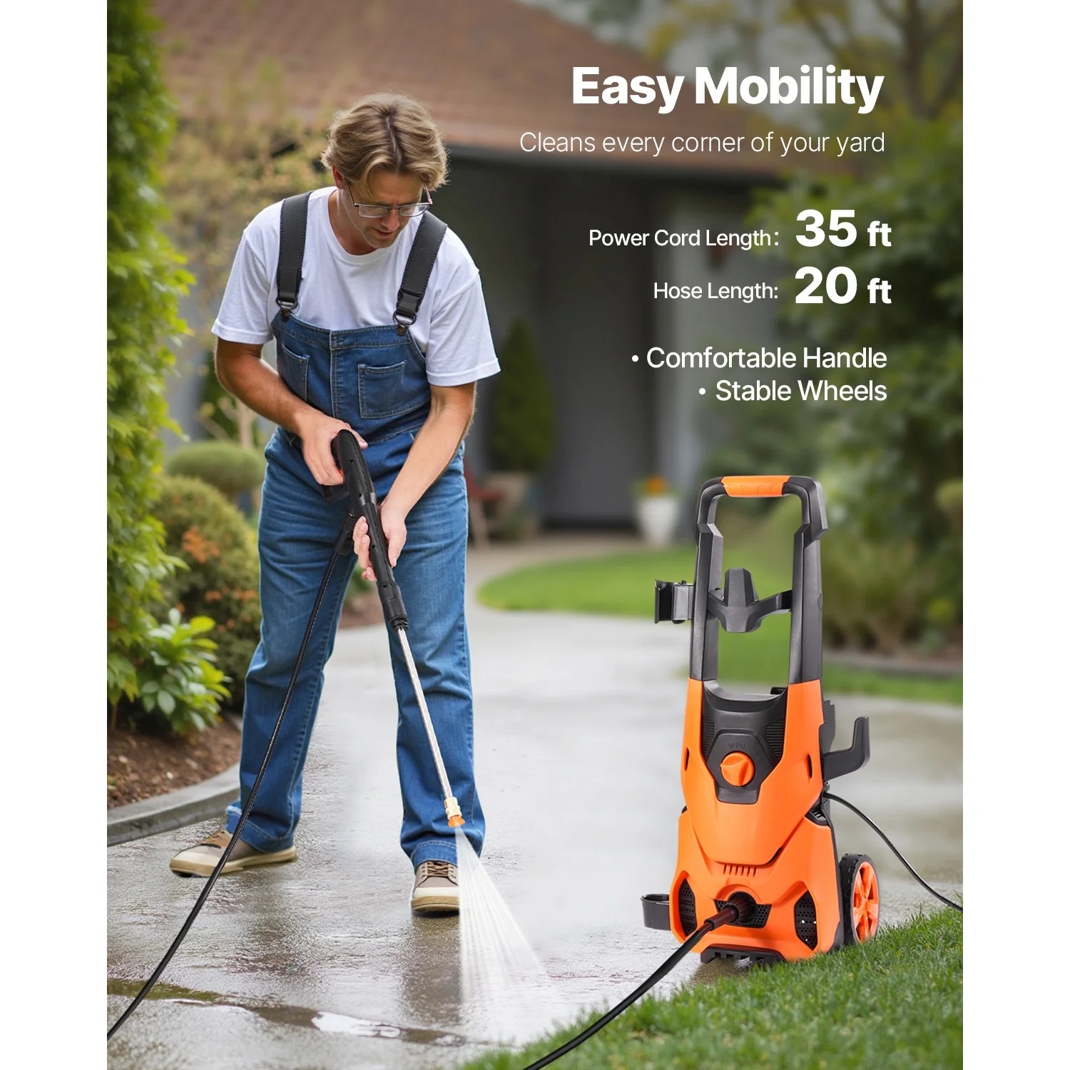 VEVOR Electric Pressure Washer, 4200 PSI Max 2.8 GPM Power Washer with 20 ft Hose, 4 Quick-Connect Nozzles and Foam Cannon, Suitable for Cars, Fences, Driveways, Patios - Image 3