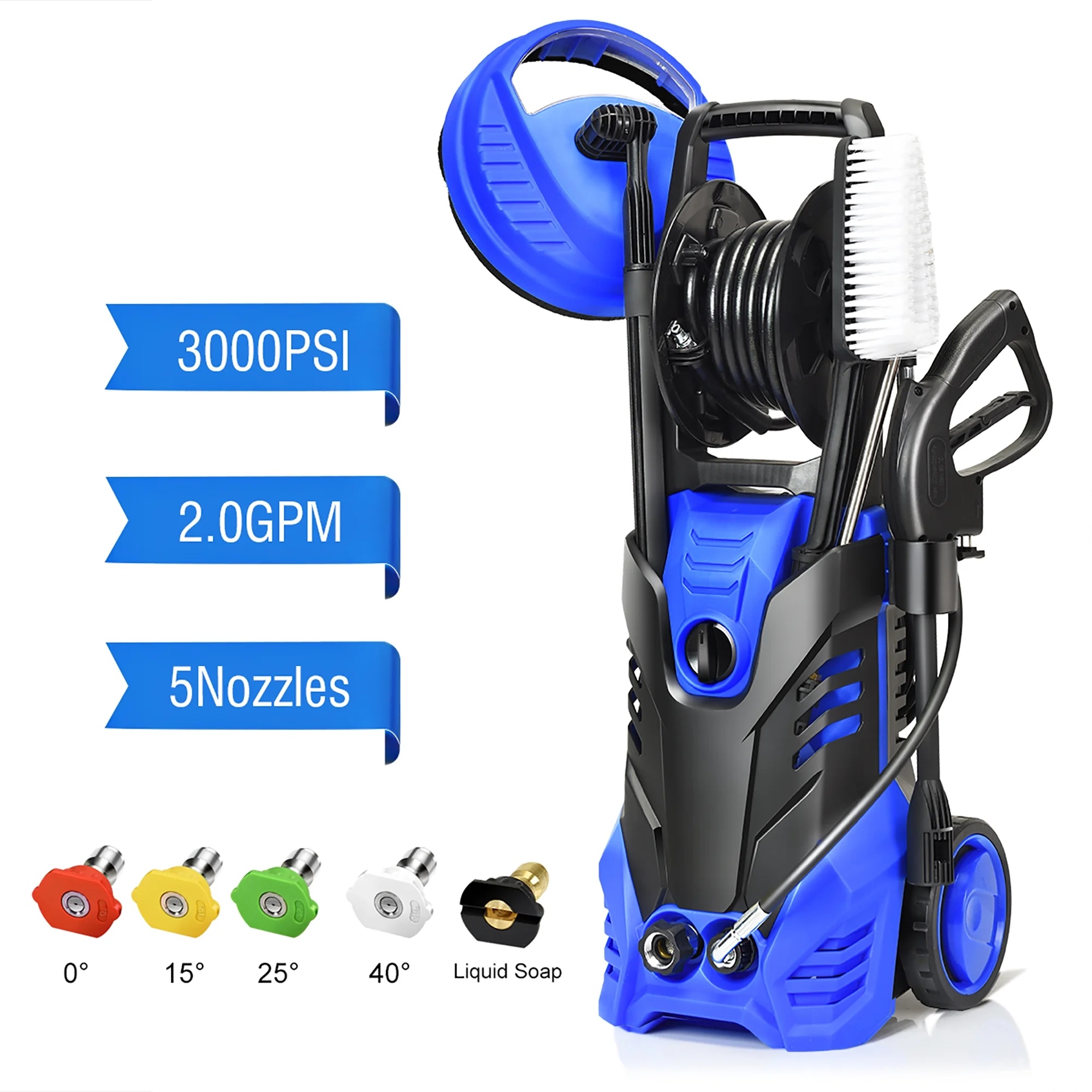 Costway 3000PSI Electric High Pressure Washer Machine 2 GPM 2000W w/ Deck Patio Cleaner Blue - Image 12