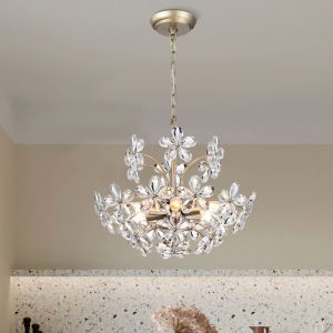 The Lighting Shop Rosa 6-Light Brushed Silver-ish Champagne Electric Flower Crystal Chandelier