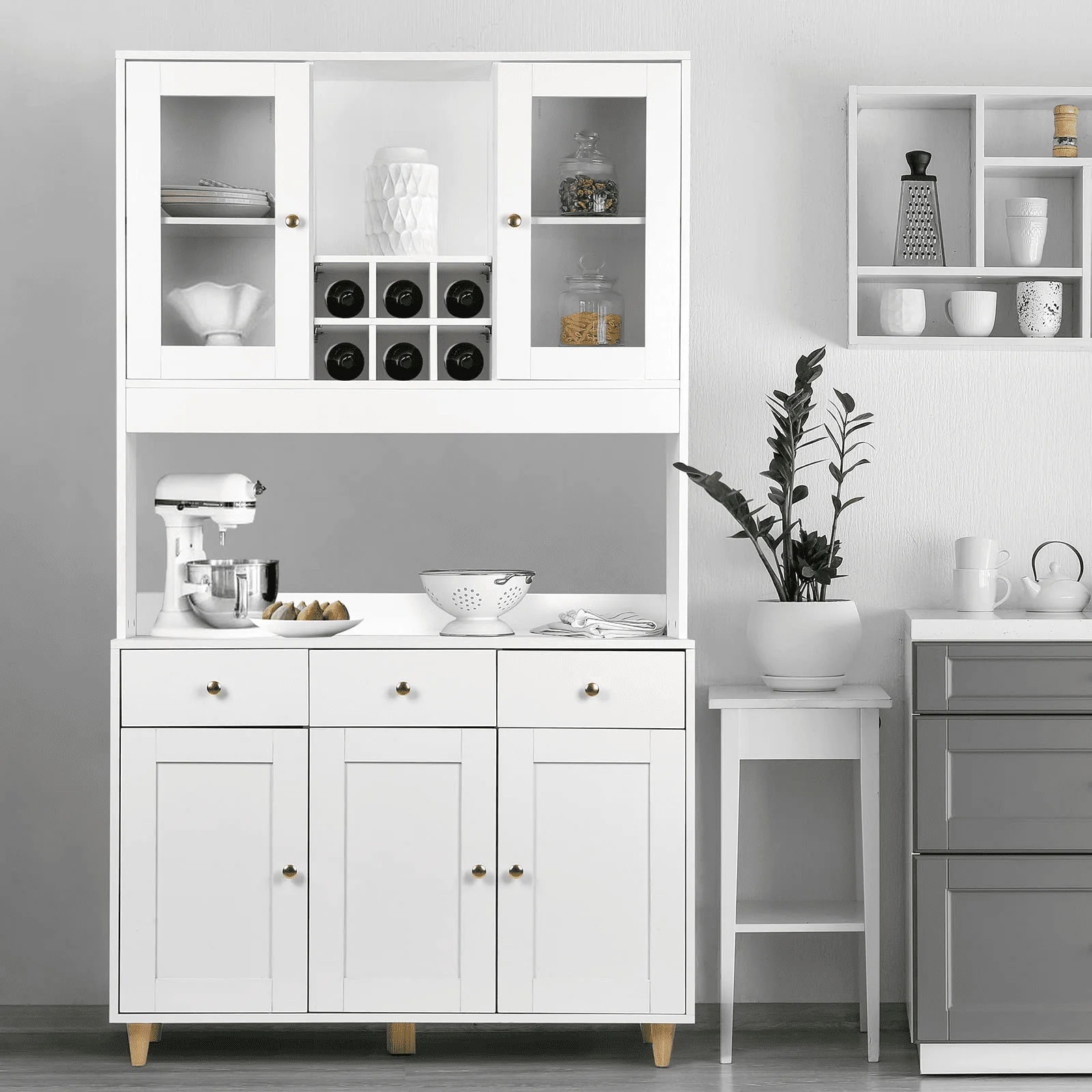 Freestanding Kitchen Pantry Cupboard Cabinet with 3 Drawers with 5 Storage Cabinets - Image 2