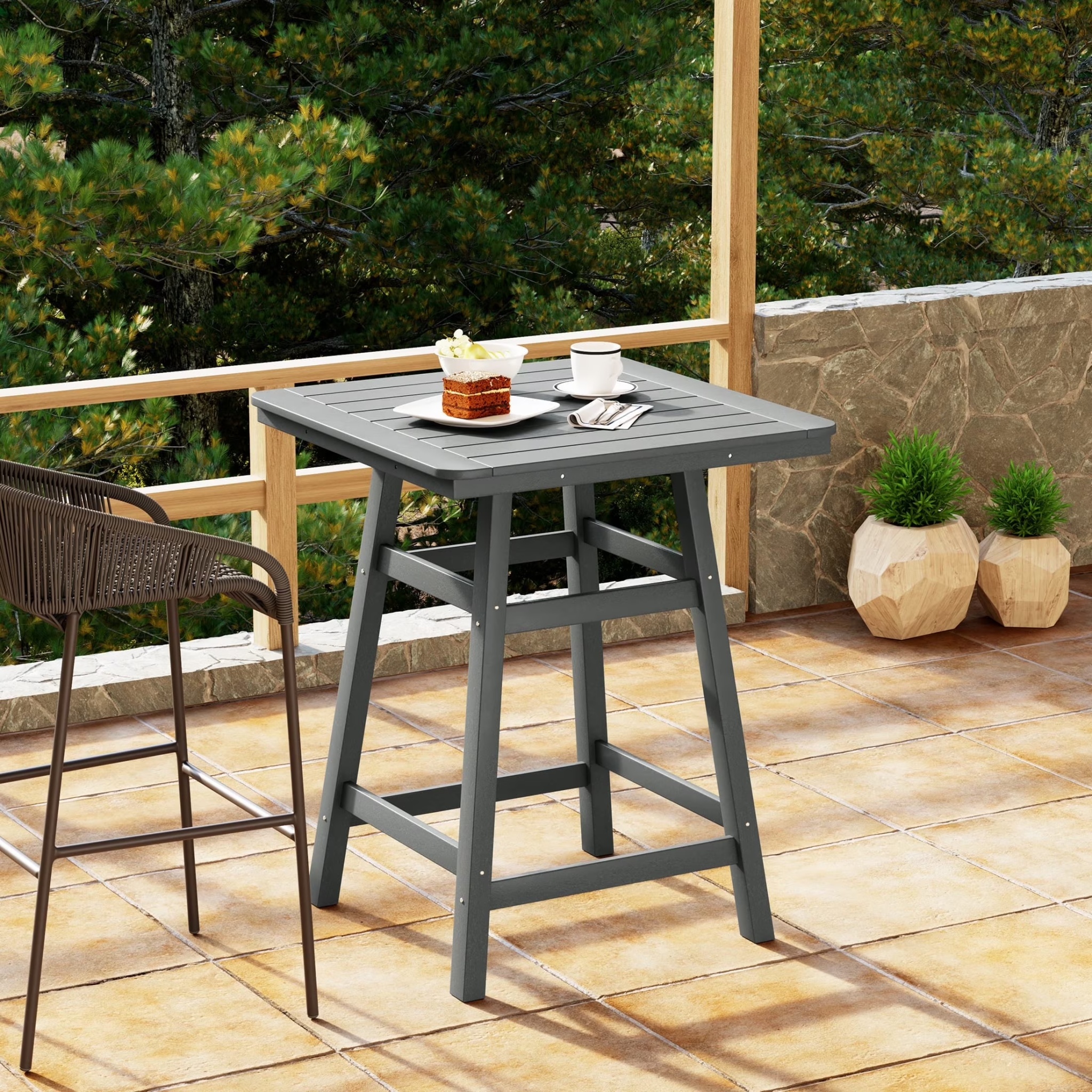 WestinTrends Outdoor 37" Counter Height HDPE Patio Square Bar Table, Dark Brown - Image 21