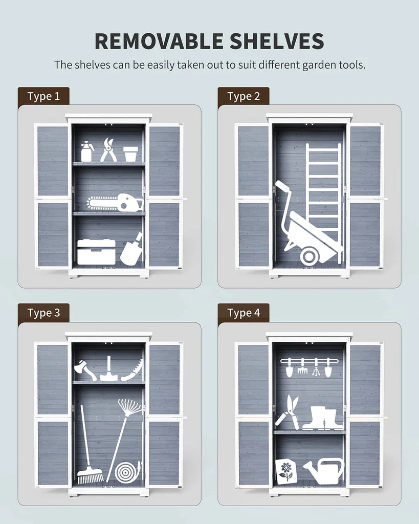 Aiho 63.2" Outdoor Storage Cabinet with Double Lockable Doors and 3 Removable Shelves - Gray - Image 7