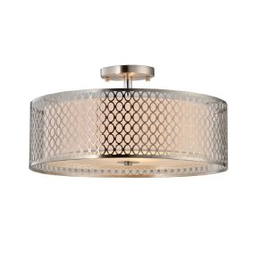 Woodbridge Lighting Spencer 3-Light Metal and Fabric Semi-Flush Mount in Nickel