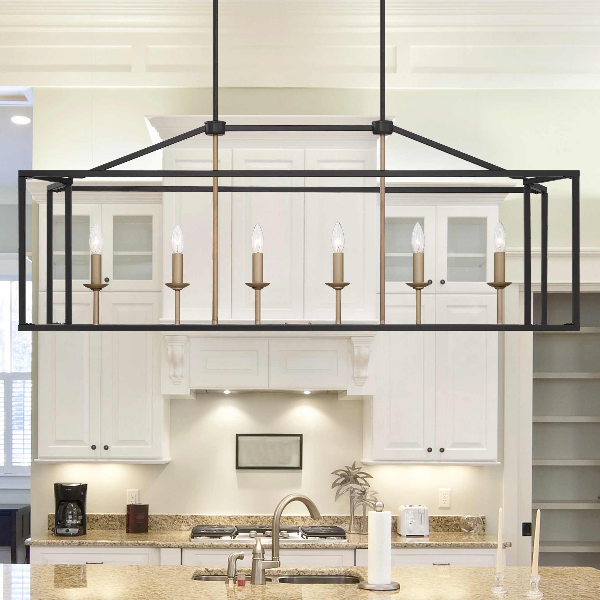 Vanity Art 6 Lights Kitchen Island Linear Pendant Chandelier | Modern Hanging Lighting Farmhouse Light Fixtures for Over Dining Table Kitchen Living Room 15056-BK-CH - Image 15