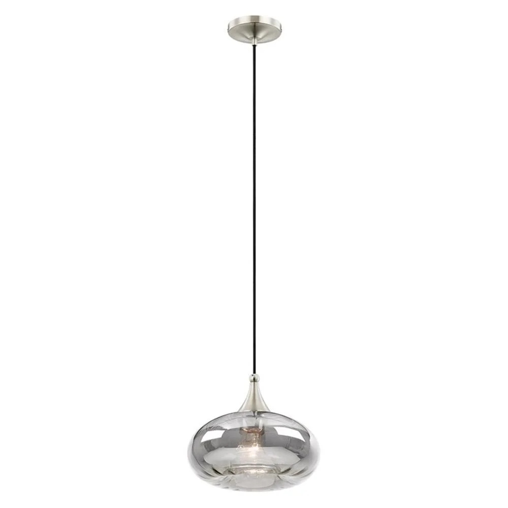 Livex Lighting 11" 1-Light Smoke Glass & Metal Single Pendant in Brushed Nickel - Image 4