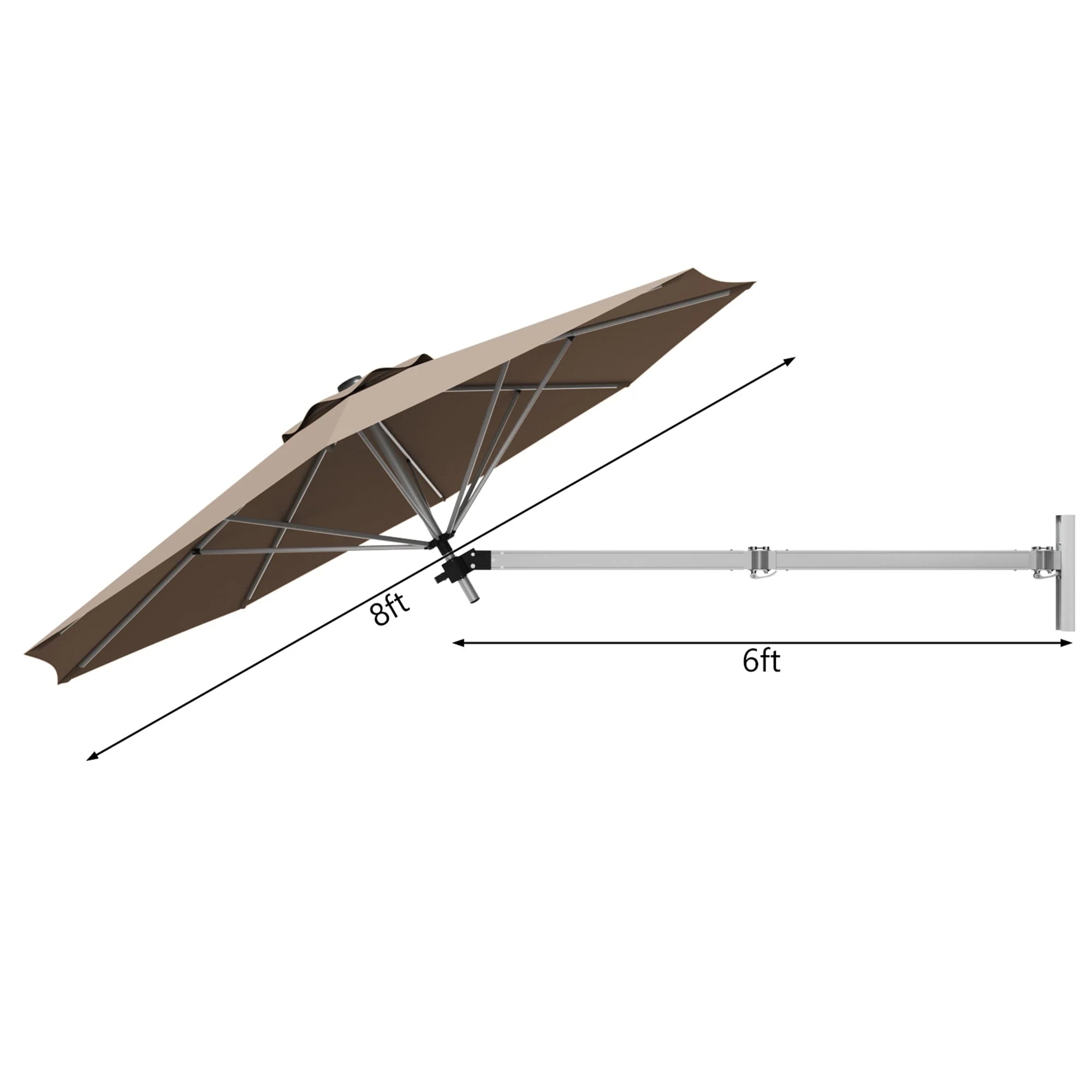 Gymax 8FT Patio Wall Mounted Cantilever Umbrella Parsol w/ Adjustable Pole Tan - Image 2