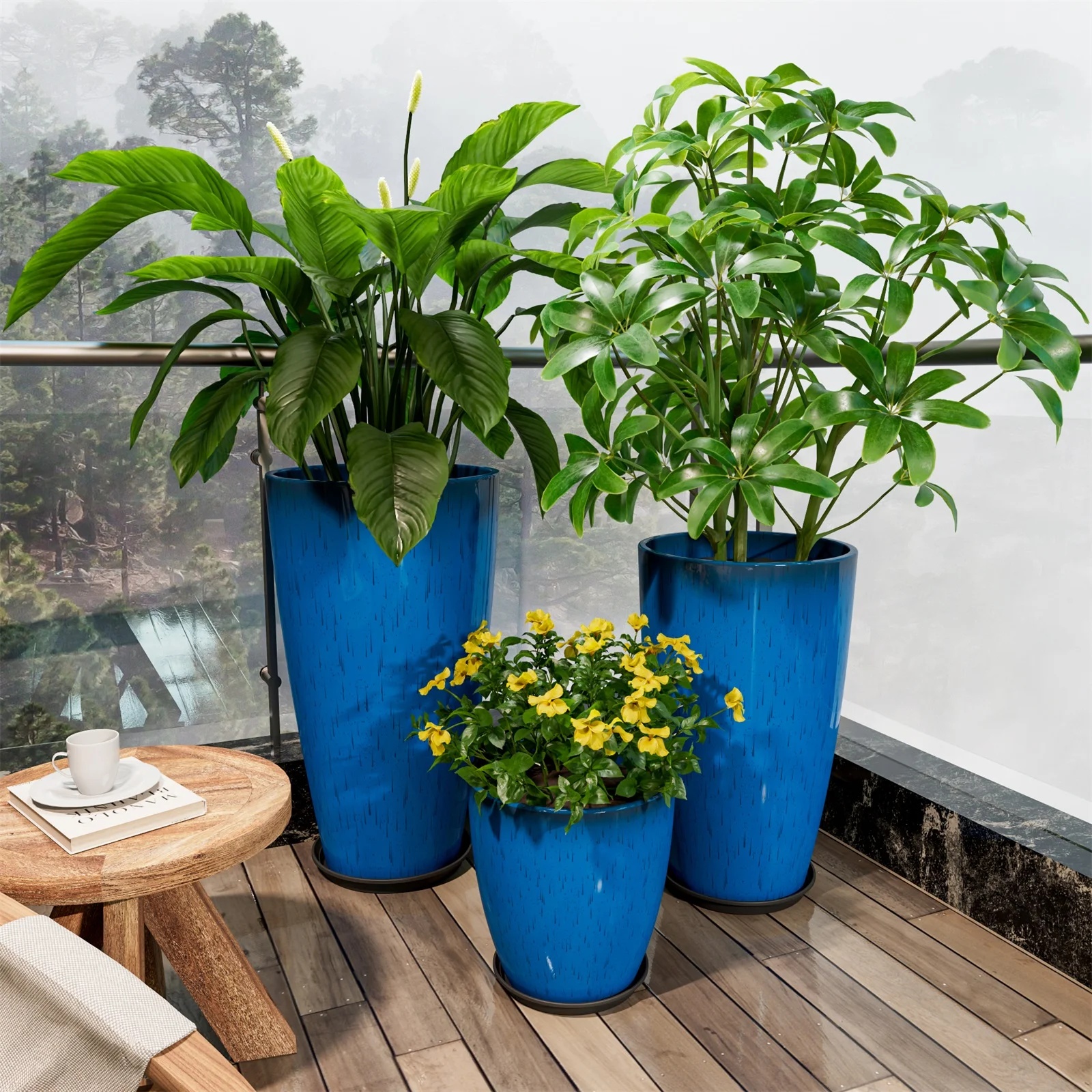 24,21,10 inch Large Planter for Indoor & Outdoor Plants, Set of 3, Sturdy Plant Flower Pots Modern Decor for Front Porch Patio,Blue - Image 7