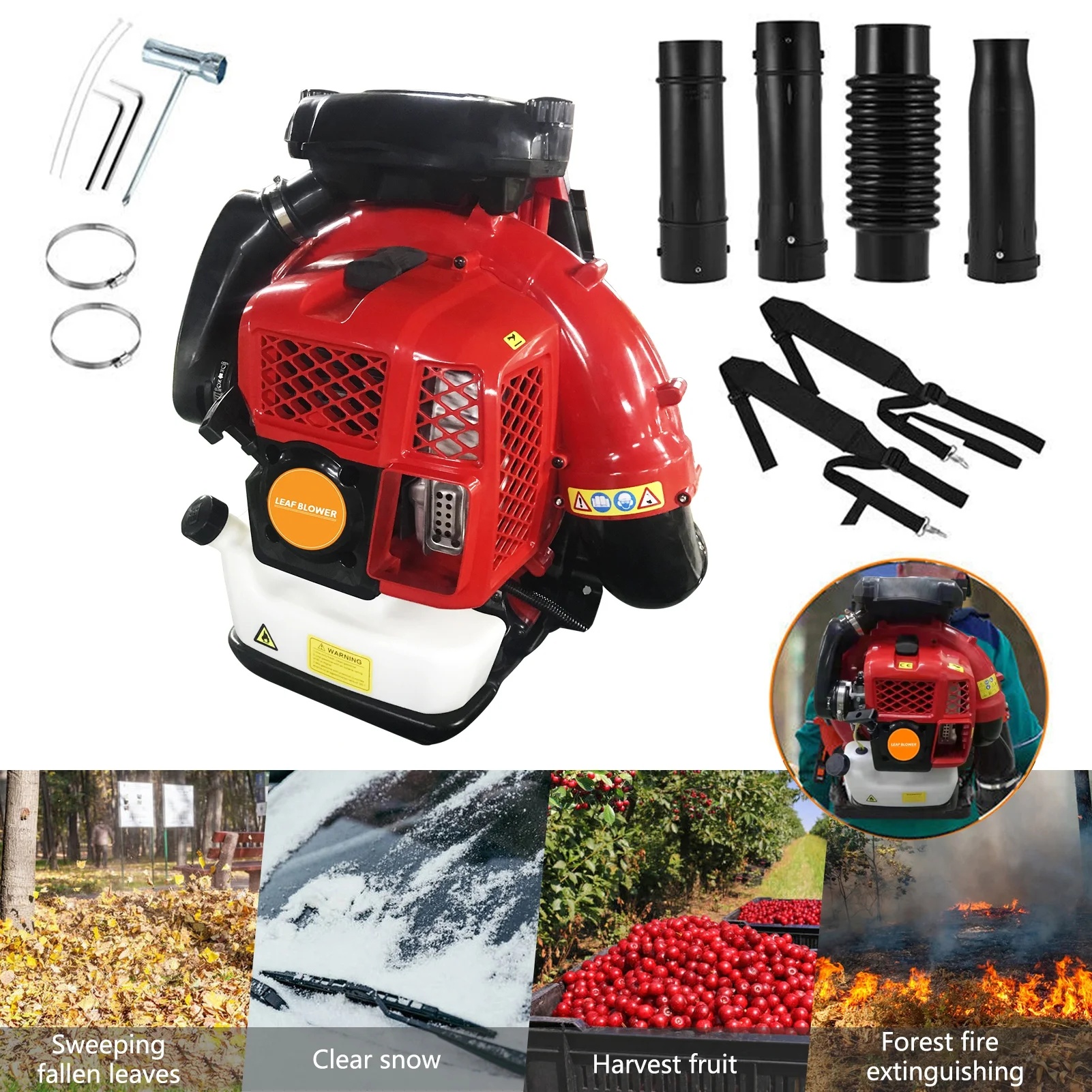 Limorve EB650 Backpack Leaf Blower, 2-Stroke Engine Multi-purpose 63 Cubic Centimeter High Strength Snow Blower for Lawn Care, Patio, Sidewalk,Snow Blowing-Orange - Image 13
