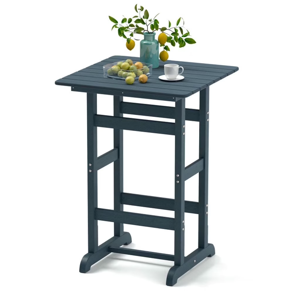 GVN Outdoor Eating Tables,Patio Table,30 Inch Square Bar Table Dining Table with Slatted Tabletop for Poolside-Navy