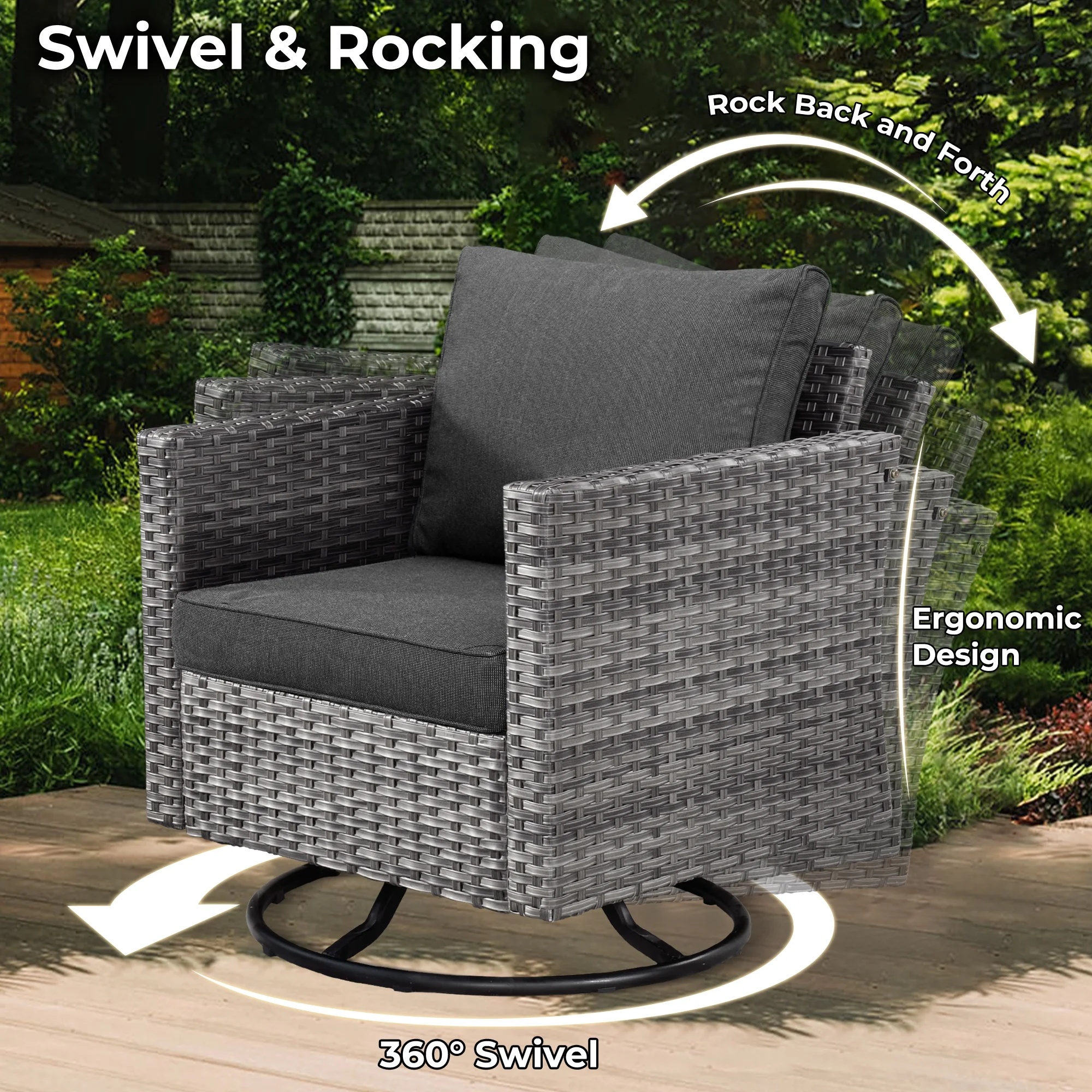 Ovios 11 Pieces Patio Fire Pit Set Outdoor Wicker Sectional Sofa Conversation Set with Swivel Rocking Chairs and Side Table,Dark Gray - Image 31