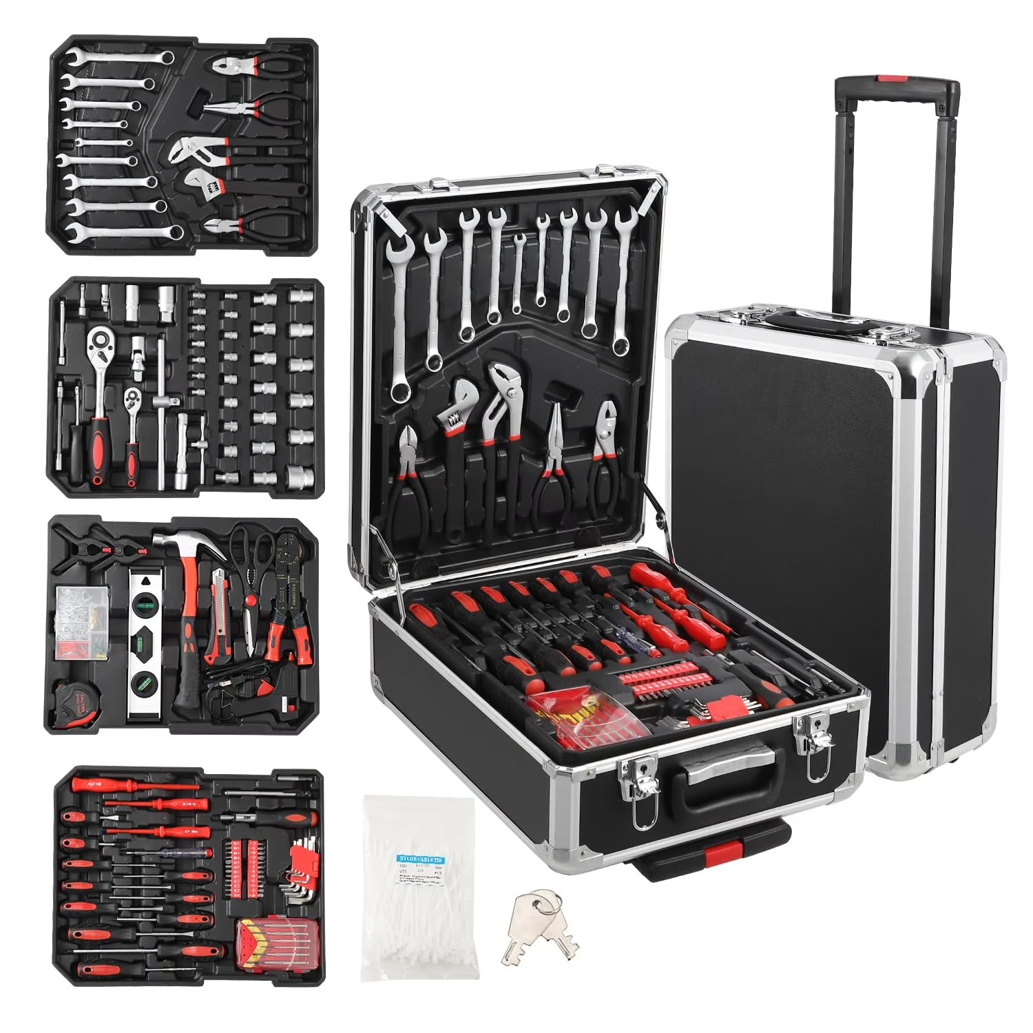 800 Piece Tool Sets for Men, Tool Box with Tools, Tool Kit with Rolling Tool Box, Complete Tool Box Set, Household Tool Set, Aluminum Trolley Case Tool Sets, Gift on Father's Day