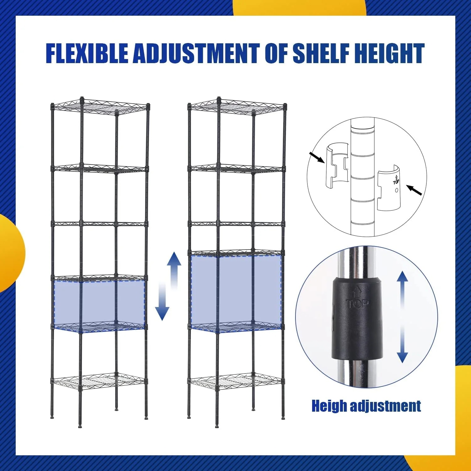 FDW Adjustable Storage Shelves Metal Storage Shelf fo adults(Chrome, 16.7L×11.8W×63.6H) - Image 5