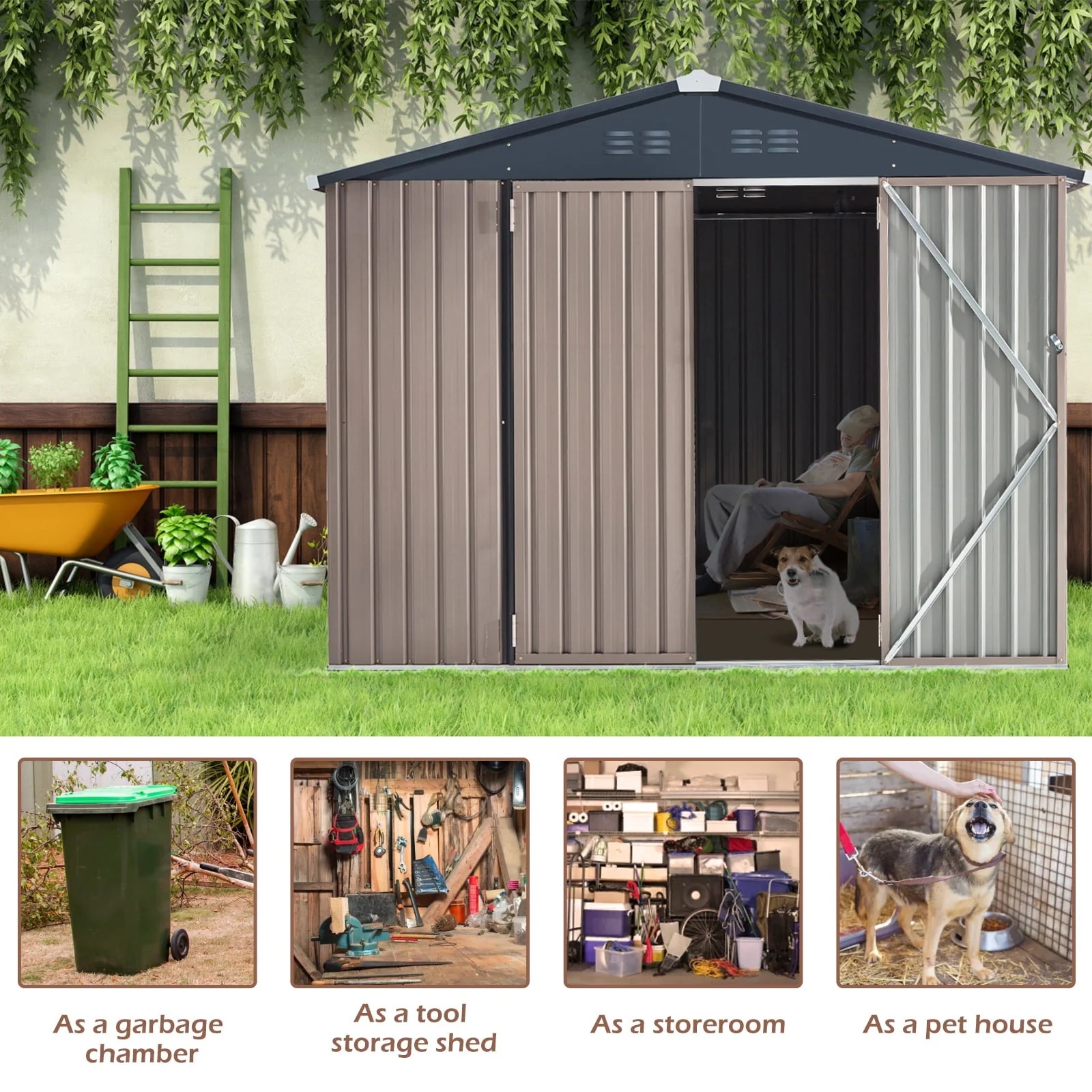YODOLLA 8.4 x 6.3 ft. Outdoor Metal Storage Shed for Garden Tools - Image 4