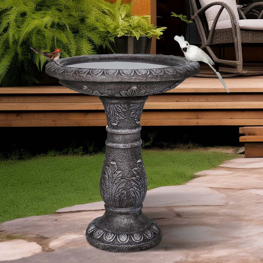 24.4 Inch Height Outdoor Bird Bath - Fibre Reinforced Concrete Large Bird Bath Stylish with Modern Pedestal for Garden, Patio, Lawn, Backyard - Image 5