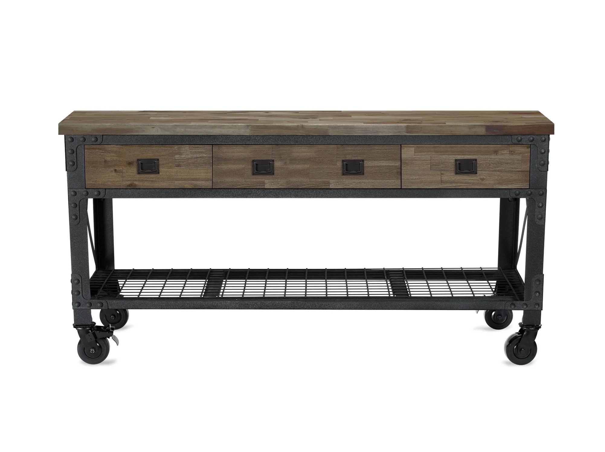 72 In x 24 In. 3 Drawer Rolling Industrial Workbench with Wood Top - Aged Macadamia - Image 4