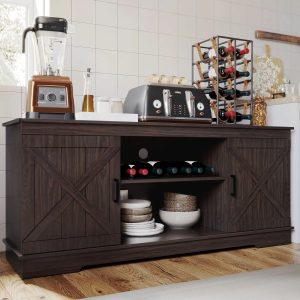 DEXTRUS Farmhouse Storage Cabinet, Buffet Sideboard with Barn Door for Dinning Living Room, Espresso
