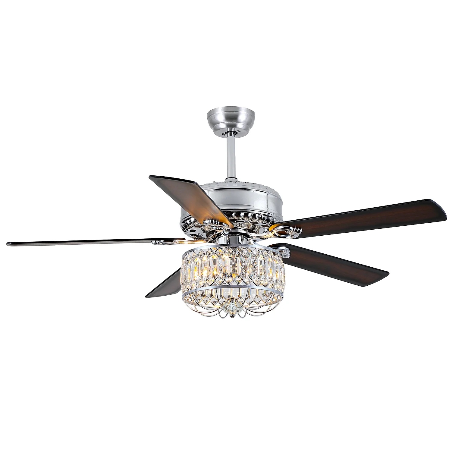Kviflon 52" Farmhouse Ceiling Fan with Lights & Remote, Crystal Chandelier, Wood Blades, Quiet Motor, 6-Speed, Timer, Modern Lighting for Living Room, Bedroom, Dining Room, Chrome Finish - Image 10