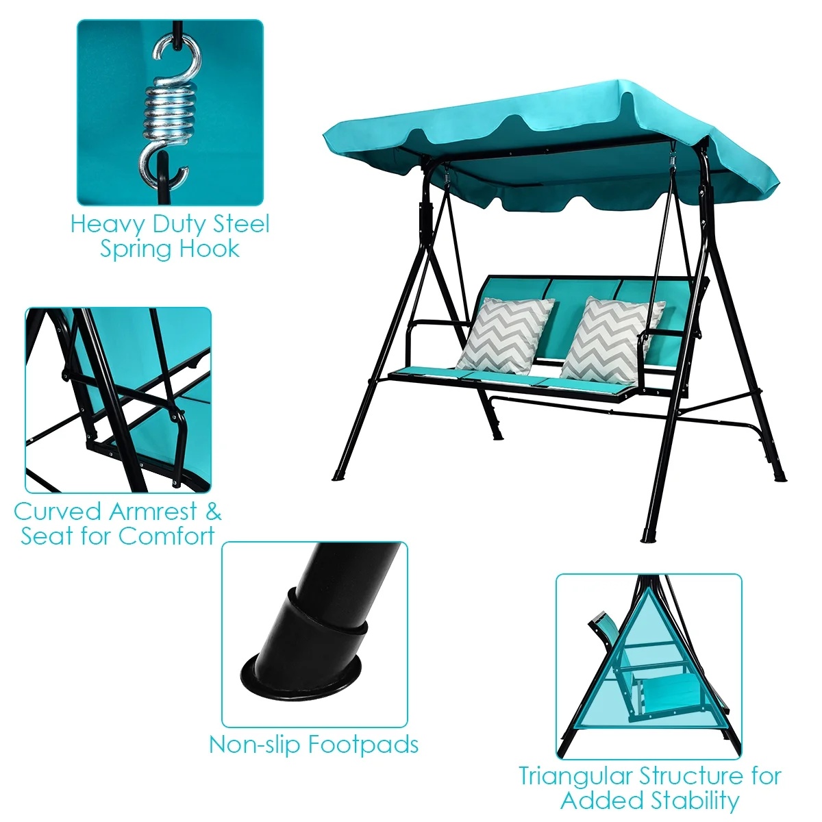 Costway 3 Person Patio Swing Canopy Yard Furniture - Image 6