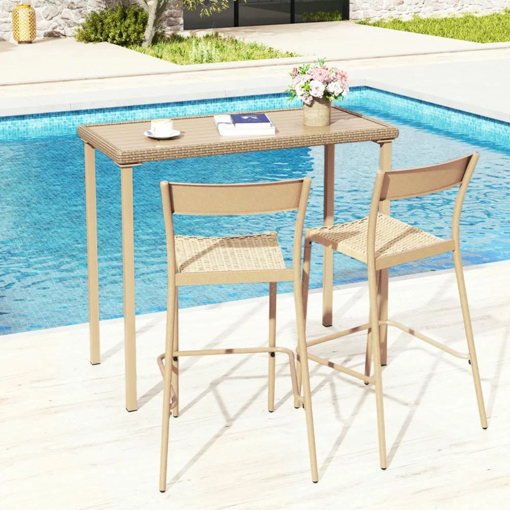 GVN Backyard Coffee Tables,Outdoor Patio Bar Table Heavy Duty Rectangle Metal Frame-Brown - Image 6