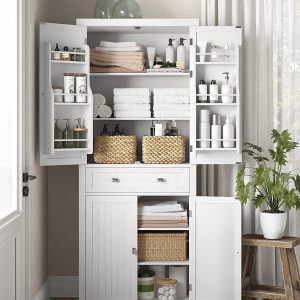 VASAGLE 71.9 Inch Kitchen Pantry Storage Cabinet  Tall Freestanding Cupboard with 1 Large Drawer 6 Hanging Shelves for Dining Room Laundry White