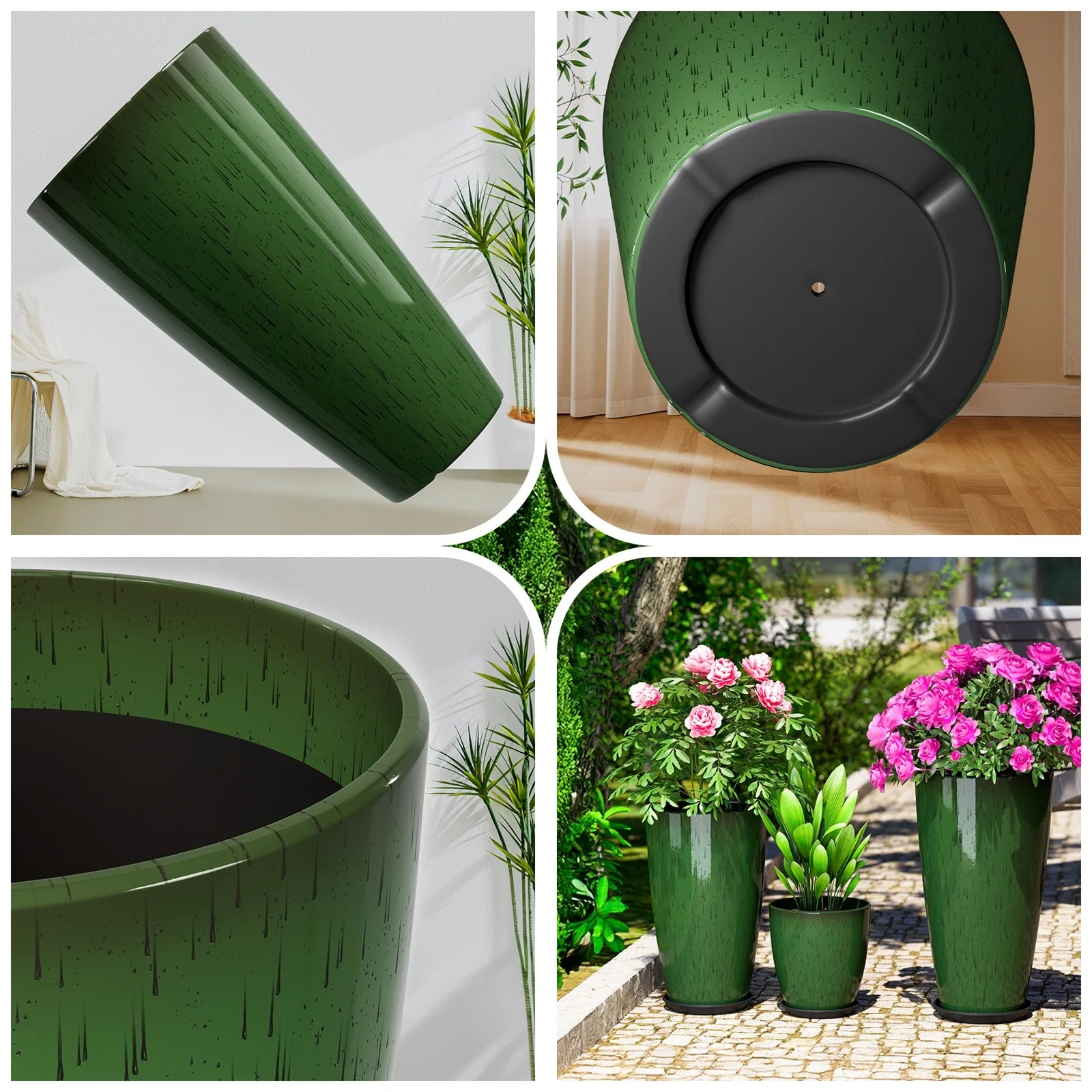 24,21,10 inch Large Planter for Indoor & Outdoor Plants, Set of 3, Sturdy Plant Flower Pots Modern Decor for Front Porch Patio,Blue - Image 9