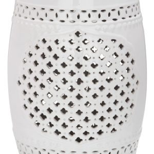 Safavieh Quatrefoil Ceramic Indoor/Outdoor Garden Patio Stool, White