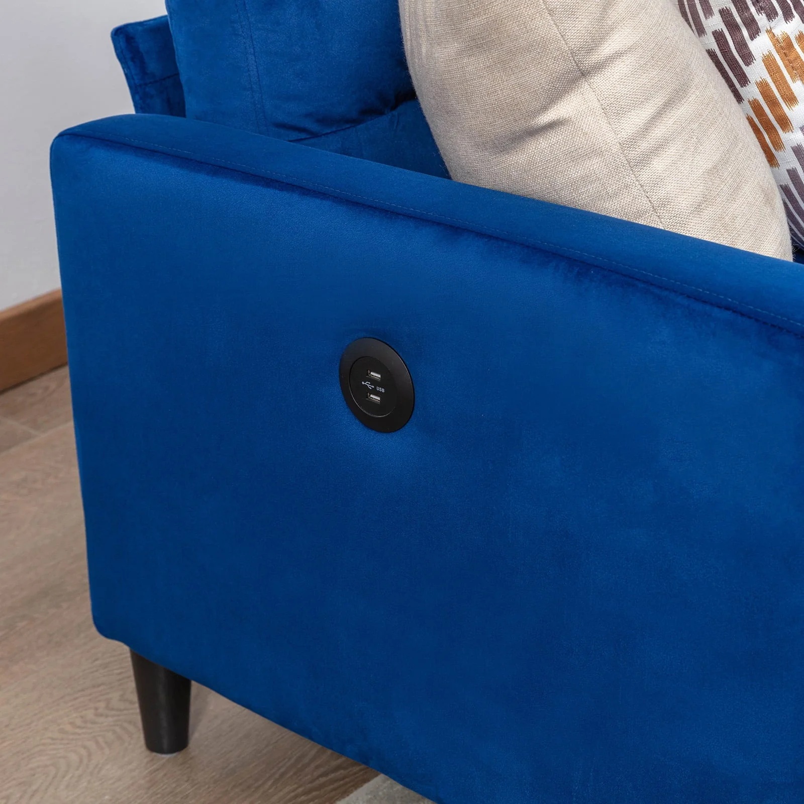 COSVALVE 78" Blue Sectional Couch Velvet Combination L Shaped Sofa with Removal Ottoman, USB, Pocket Storage - Image 5