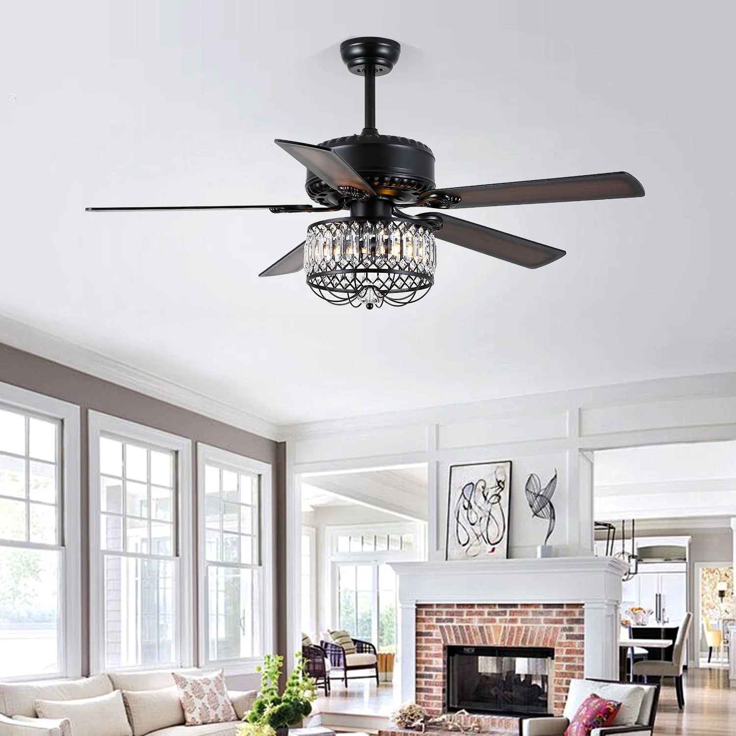Kviflon 52" Farmhouse Ceiling Fan with Lights & Remote, Crystal Chandelier, Wood Blades, Quiet Motor, 6-Speed, Timer, Modern Lighting for Living Room, Bedroom, Dining Room, Chrome Finish - Image 21