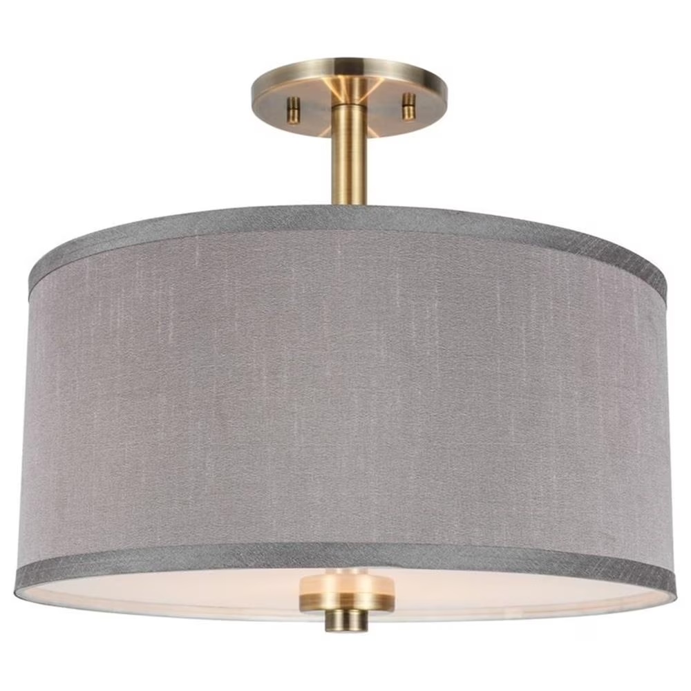 Woodbridge Lighting Drum 3-Light Fabric LED Semi-Flush Mount in Nickel/Gray - Image 5