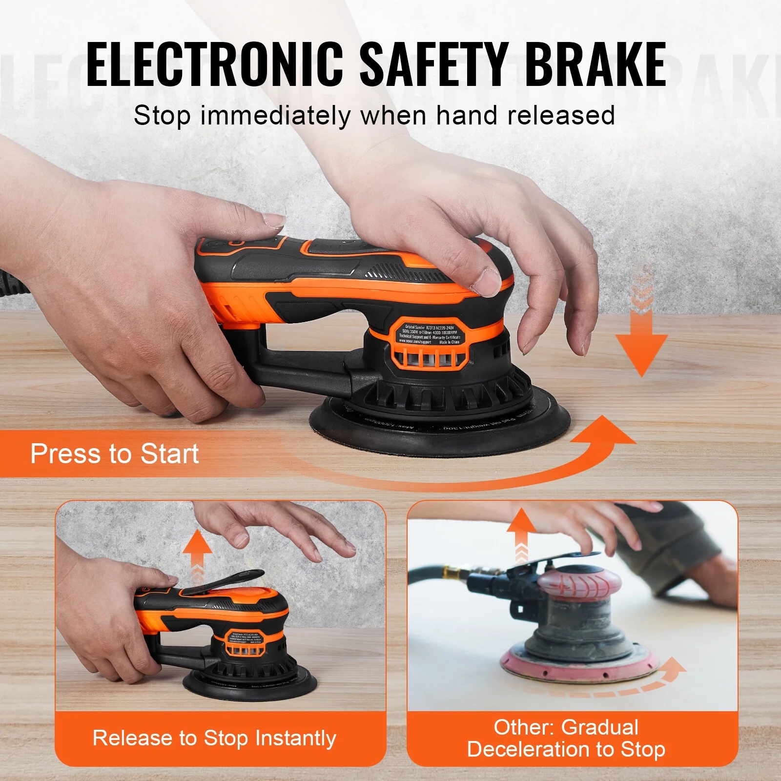 Random Orbital Sander 6'' Palm Sander 10000 PRM 10 PCS Sandpapers 6 Speeds - Image 5